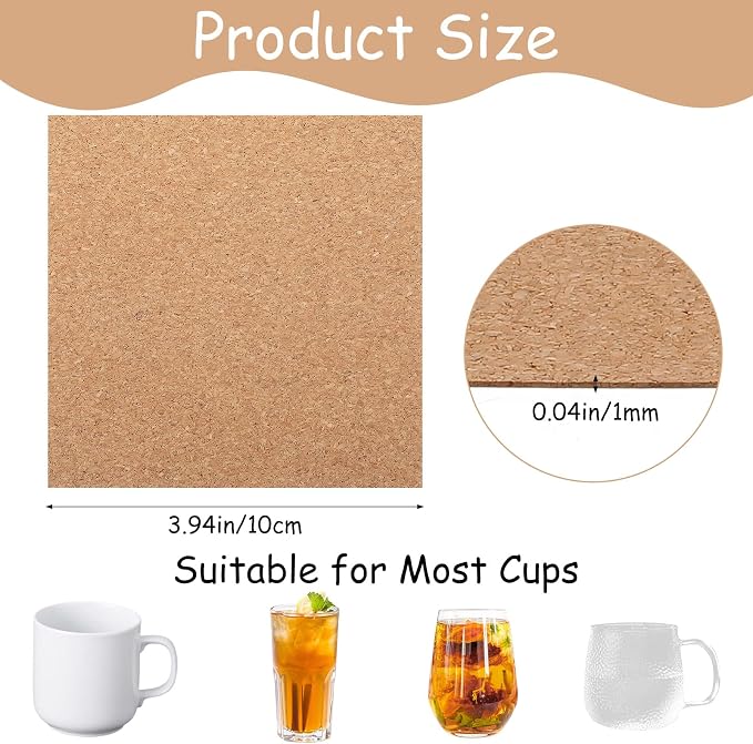 Kifmurase 200PCS Self-Adhesive Cork Sheets, 4 x 4 Inch Brown Squares | Cork - Image 2