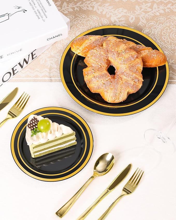 BESTSTAR 100PCS Black Plastic Plates Set - Image 5