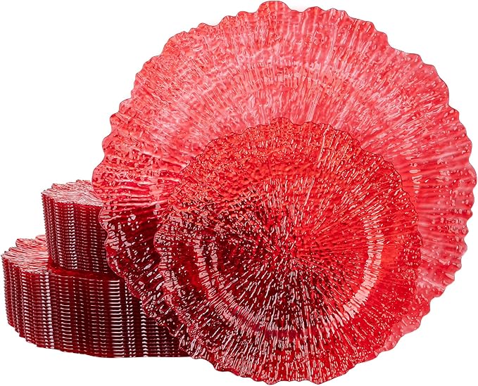 U-QE 60PCS Clear and Red Plastic Plates by U-QE