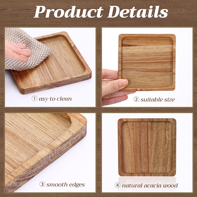 Zhehao 16 Pcs Acacia Wood Coasters Bulk 4 Inch Wooden Stackable Reusable Drink - Image 3