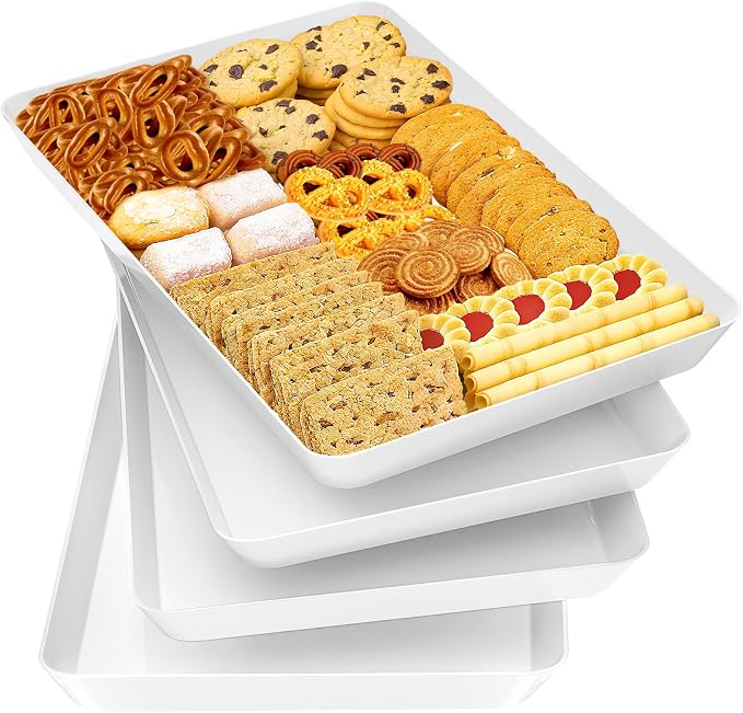 SpaceTrove 4-Pack Serving Tray Set, Reusable Plastic Serving Platter by Unknown
