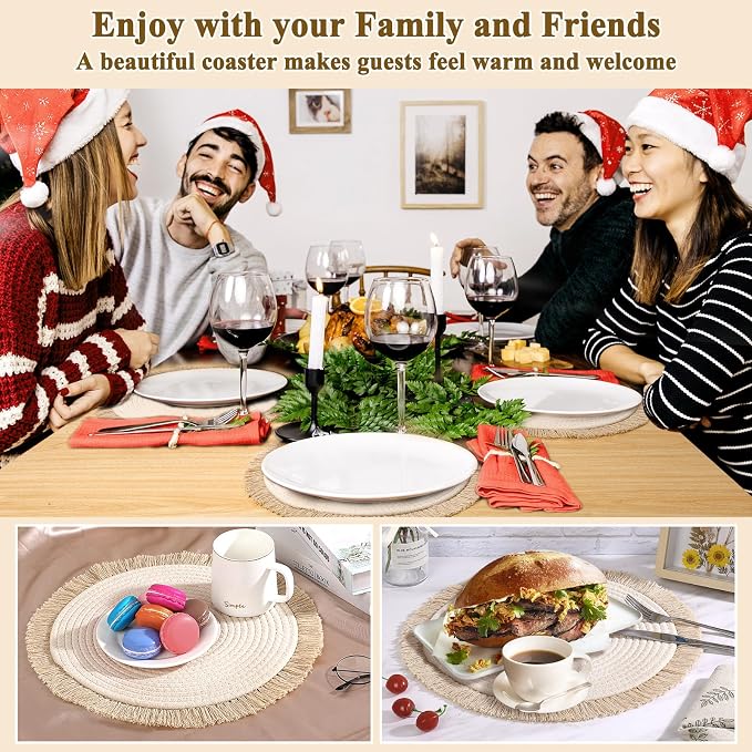 Round Placemats Set of 4 Table Mats 13Inch Washable Cotton Heat Resistant - Image 6