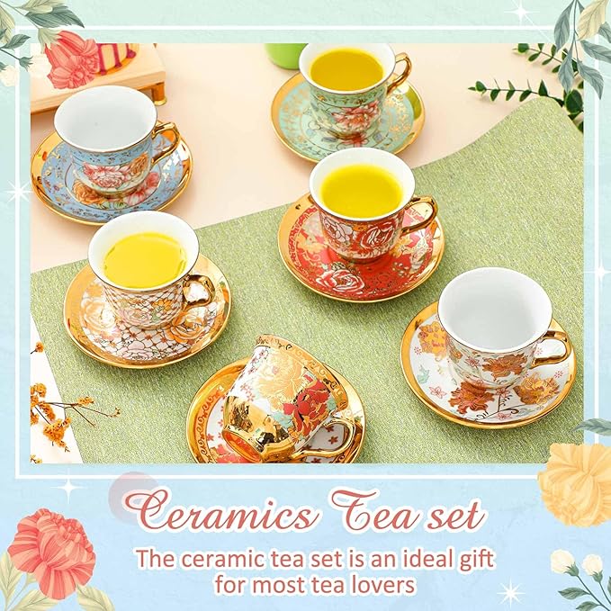 Teenyyou Set of 24 Tea Cups and Saucers Tea Party Decorations Floral Porcelain - Image 5