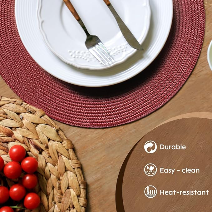 FunWheat Round Braided Placemats Set of 8 Table Mats - Image 3