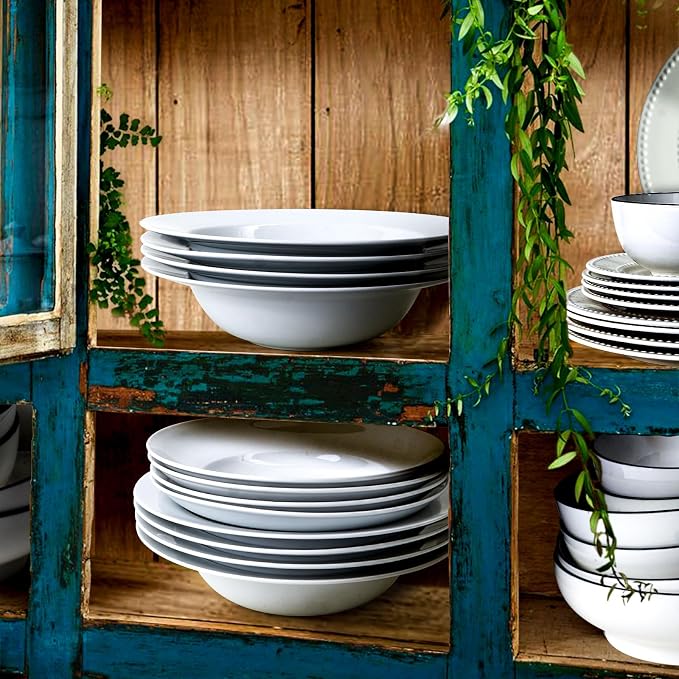 Pasta Bowls Set of 4, 22 oz Ceramic Soup, Pasta and Salad Bowls, Rimmed Deep - Image 5