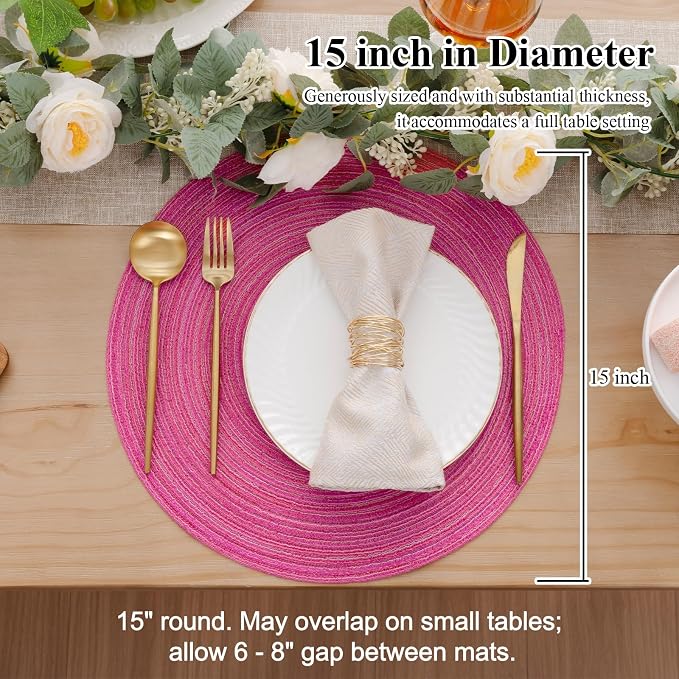SHACOS Round Placemats Set of 8 Braided Cotton Polyester Table Placemat 15 inch - Image 5