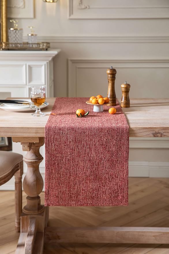 Burlap Style Farmhouse Table Runner, 14x36 Inches Red | Thick Durable Fabric - Image 2