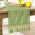 Macrame Style Boho Table Runner, 12x90 Inch Green | Woven Boho Table Runner by ZEEMARTONLINE