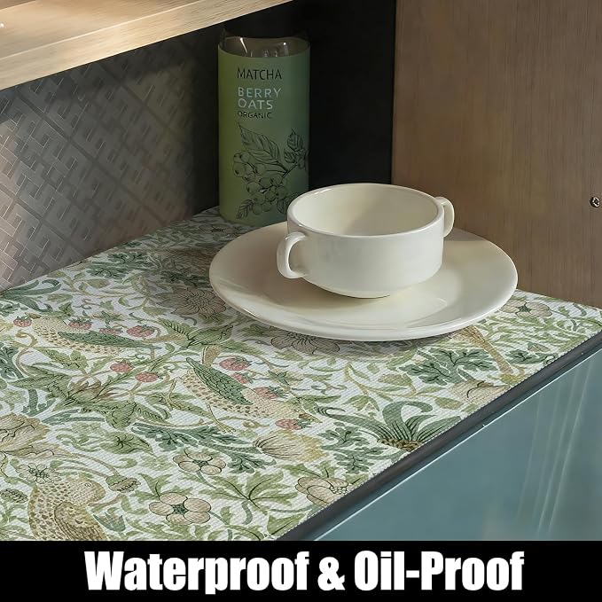 Bird Floral Drawer Shelf Liner for Kitchen Green 15.7IN x 10FT | Non Adhesive - Image 5