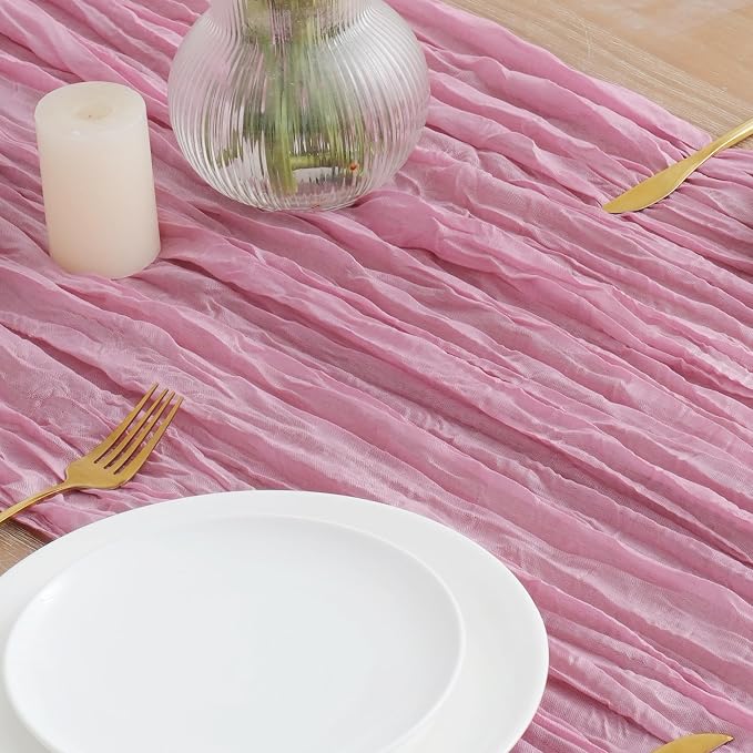Asee'm 12pcs Pink Cheesecloth Table Runner Summer 10FT Gauze Sheer Rustic | - Image 3