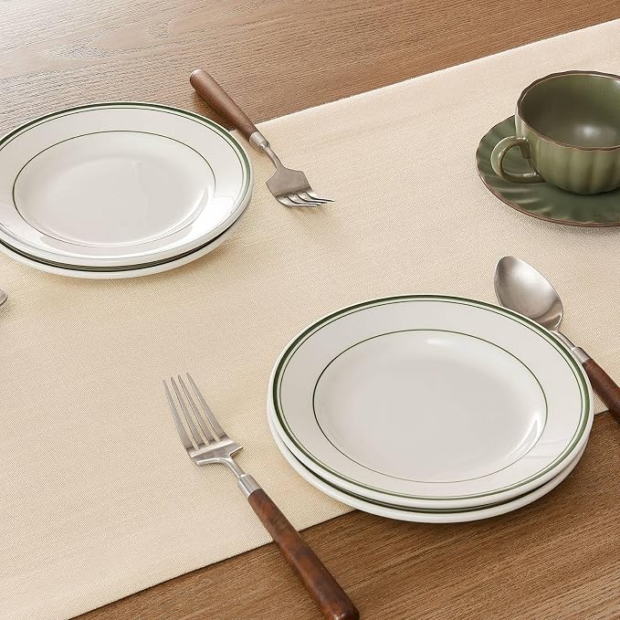 Linen Textured Border Table Runner, 14 x 36 Inch Cream | Mitered Corner Design - Image 5