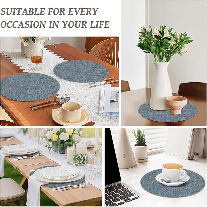 13" Round Placemats Set of 12, Reversible Faux Leather Heat Resistant Table Mats - Image 7