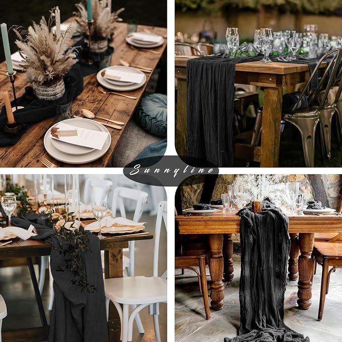 Black Cheesecloth Table Runner 10FT Gauze Fabric Boho Cheese Cloth Table Runner - Image 6