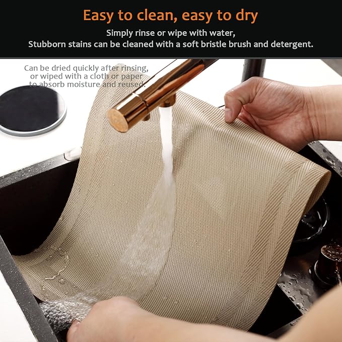 Khaki Vinyl Placemats Set of 6, Heat Resistant Table Placemats | 18x12 inch - Image 5