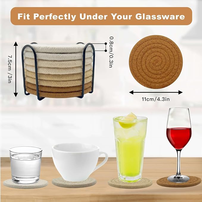 8 Pcs Drink Coasters with Holder, Coasters - Image 2