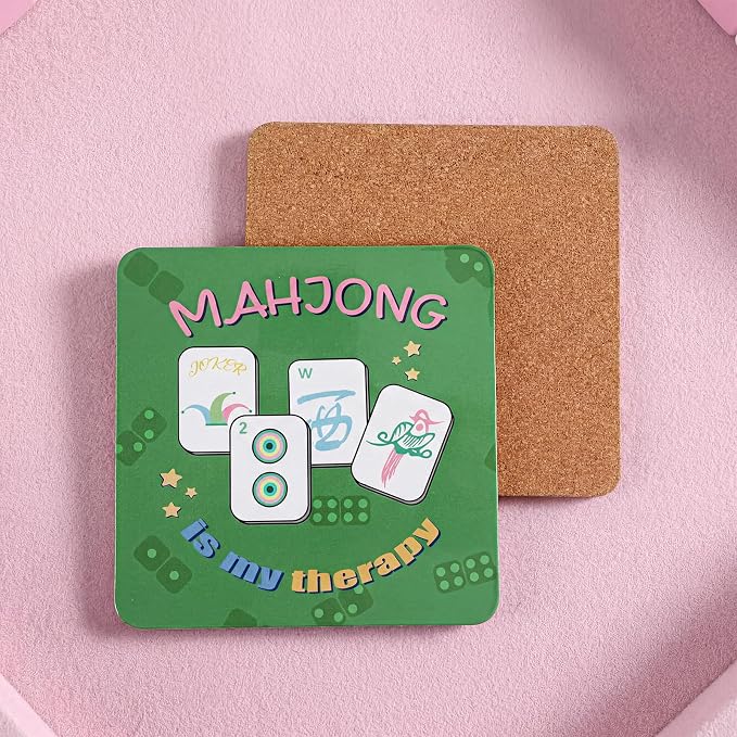 8 Pcs Mahjong Coasters 3.94 x 3.94 Drink Coasters Pink and Green Mahjong Gift - Image 7