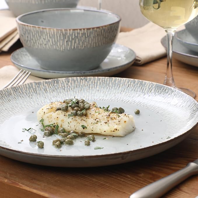 Gibson Elite Jasper 16 Piece Plates and Bowls Reactive Glaze Dishes Stoneware - Image 3