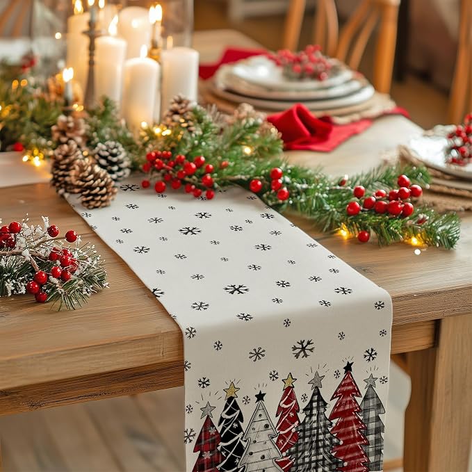 Christmas Table Runner 13x72 Inch, Xmas Tees Snowflakes Holiday Decorative - Image 2