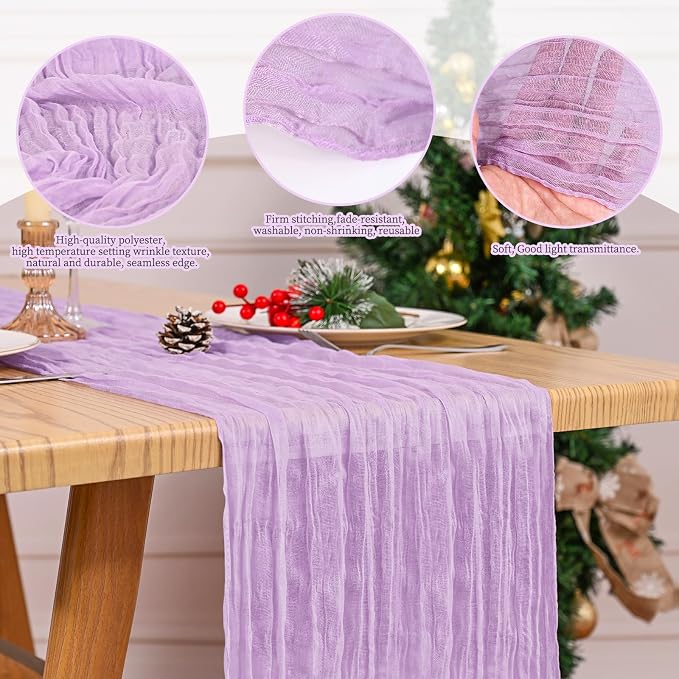 4 Pack Lavender Table Runner 17 x 108inch Cheesecloth Table Runner Boho Gauze - Image 5