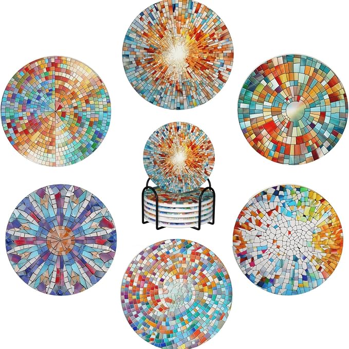 Coasters Set of 6, Coasters for Drinks Absorbent Stone by XCEWA