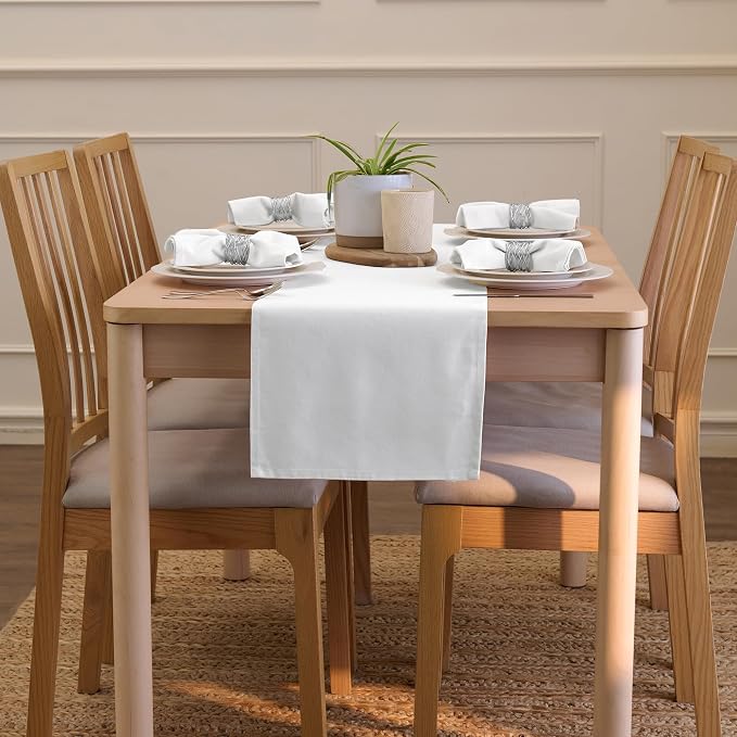 Encasa XO Table Runner, Cotton Canvas Dining Runner 13"x48" | White, 180 GSM - Image 4