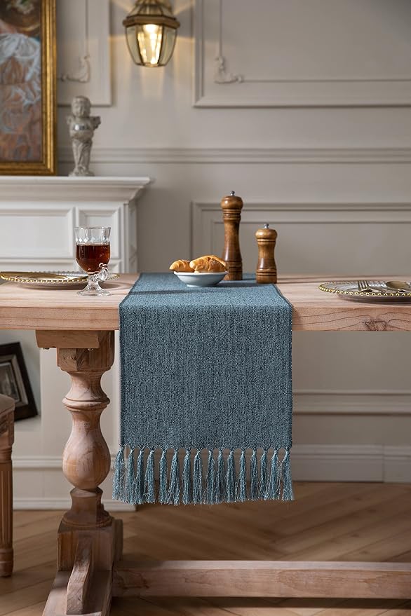 Blue Table Runners 108 Inches Long, Burlap Linen Style Rustic Farmhouse Table - Image 2