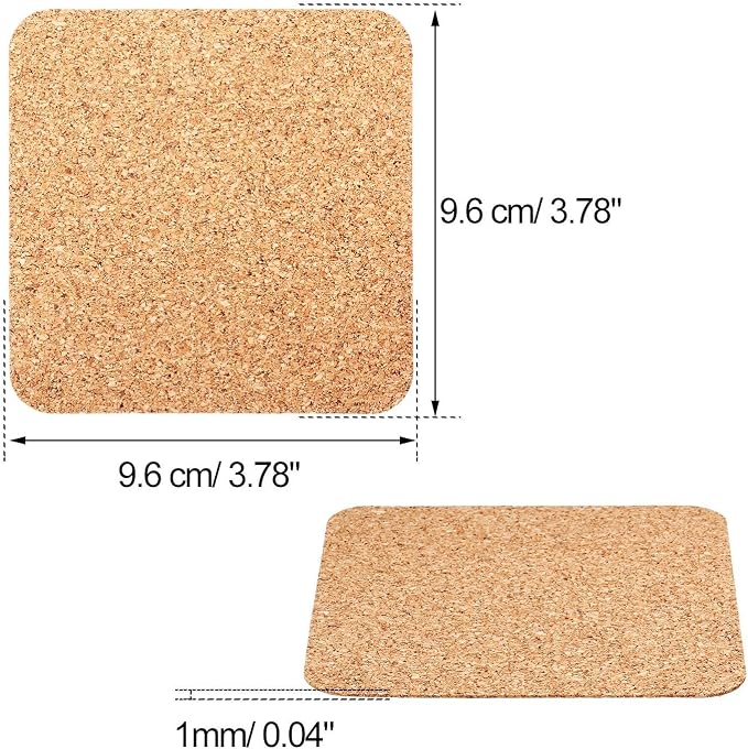 Hotop 60 Pieces 3.78 x 3.78 Self Adhesive Cork Coasters Squares Cork Mats | Non - Image 2