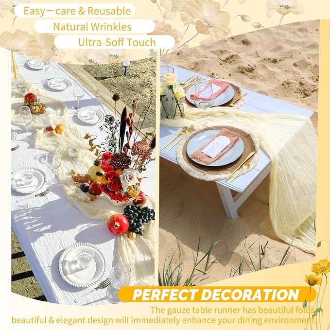 Showgeous 18 Pack Ivory Cheesecloth Table Runner, 17 x 108 Inches | Boho - Image 6