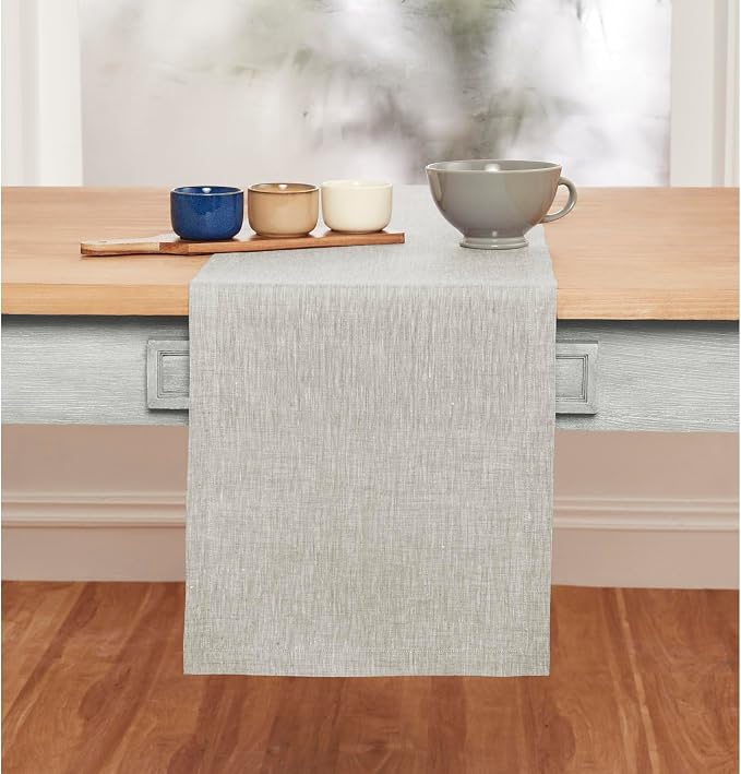 Solino Home 100% Pure Linen Table Runner Oyster Grey, Athena 14 x 144 in | - Image 2