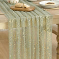 Artoid Mode Sage Green Gold Gauze Table Runner 59x120 Inch 10FT, Glitter by ArtoidMode