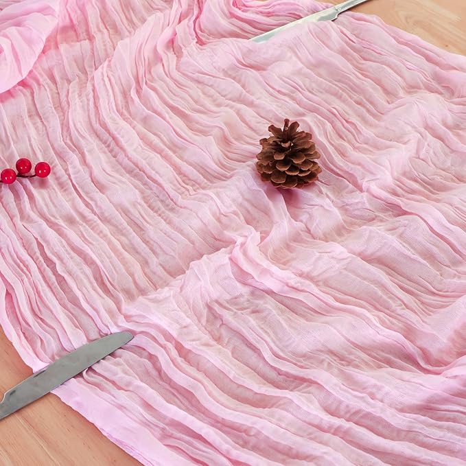 1 Pack Candy Pink Cheesecloth Table Runner 120 Inch Boho Wedding Decor | - Image 6