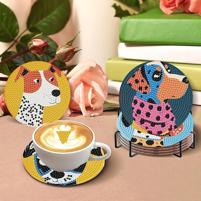 Benjenes 8 PCS Diamond Art Coasters Kits Dog Diamond Painting Coaster | Diamond - Image 4