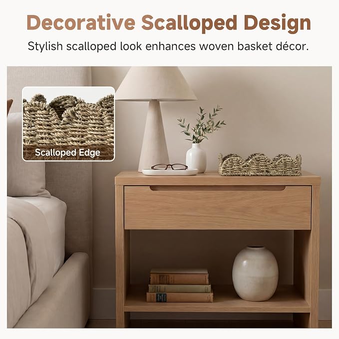 StorageWorks Small Wicker Scalloped Trays, Natural Seagrass Serving Tray | - Image 6