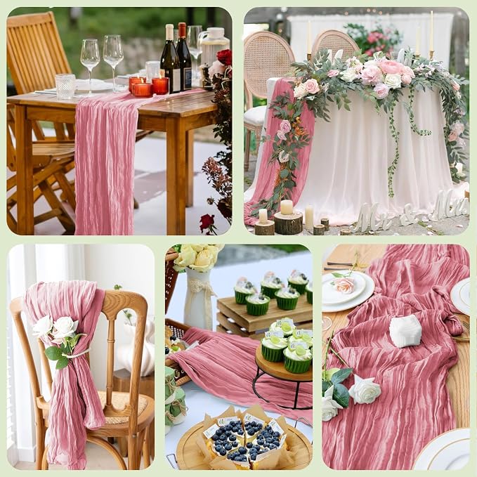 Cheesecloth Table Runner Dusty Rose 10FT Boho Gauze, 12 Pack | 120 Inch Cheese - Image 7