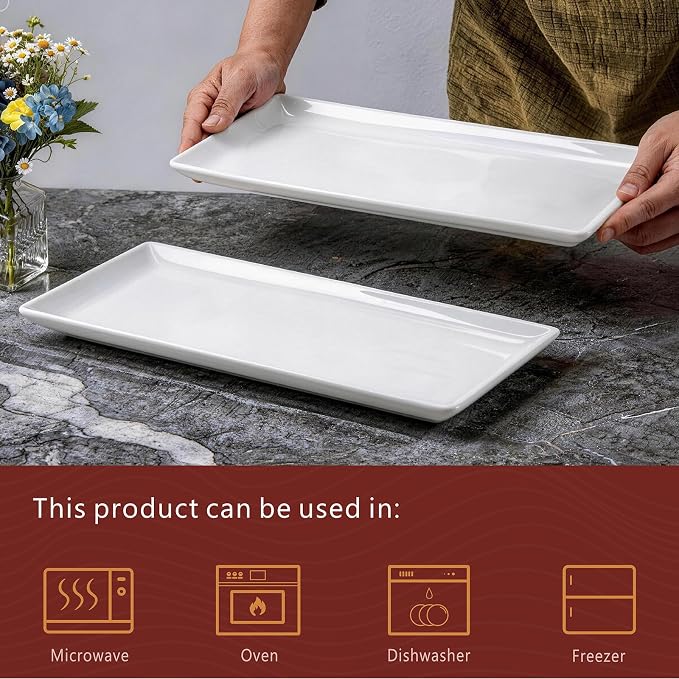 Large Serving Platter Set of 2, Long Ceramic Serving Tray 16 inch, Rectangular - Image 6