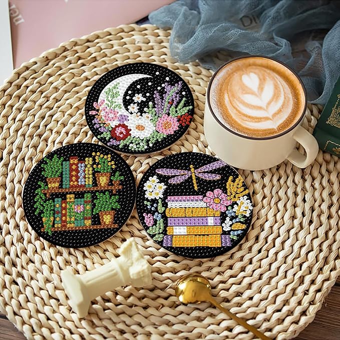 8PCS Bookshelf Diamond Art Coasters - Image 2