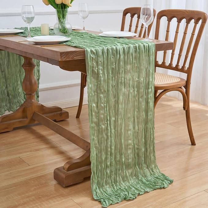 Asee'm 6pcs Sage Green Cheesecloth Table Runner Summer 10FT Gauze Sheer | Boho - Image 7