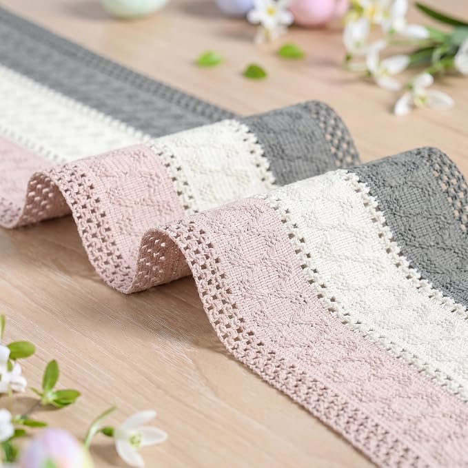 Artoid Mode Grey Beige Pink Farmhouse Rustic Table Runner 12x60 Inch | Holiday - Image 6