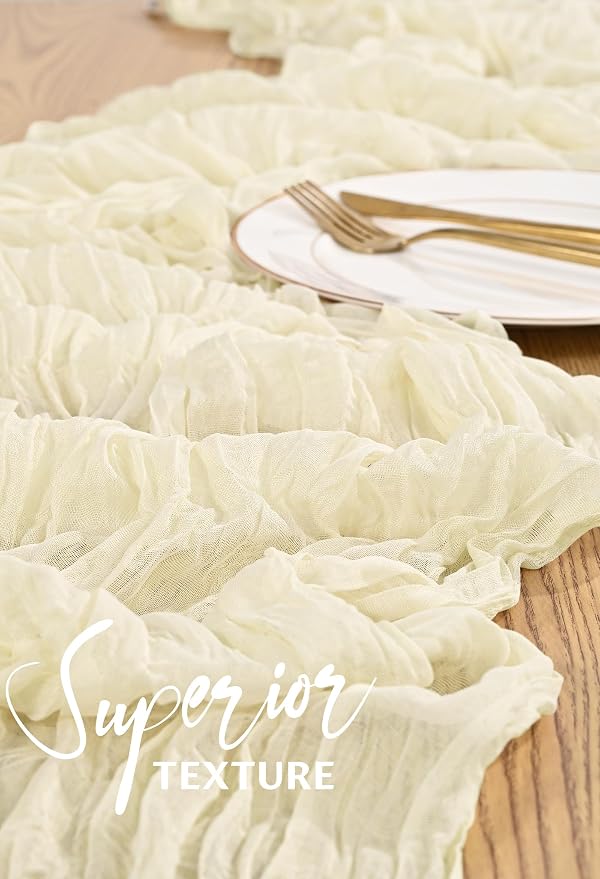Showgeous 2 Pack Beige Cheesecloth Table Runners Boho Wedding Decor | Rustic - Image 4