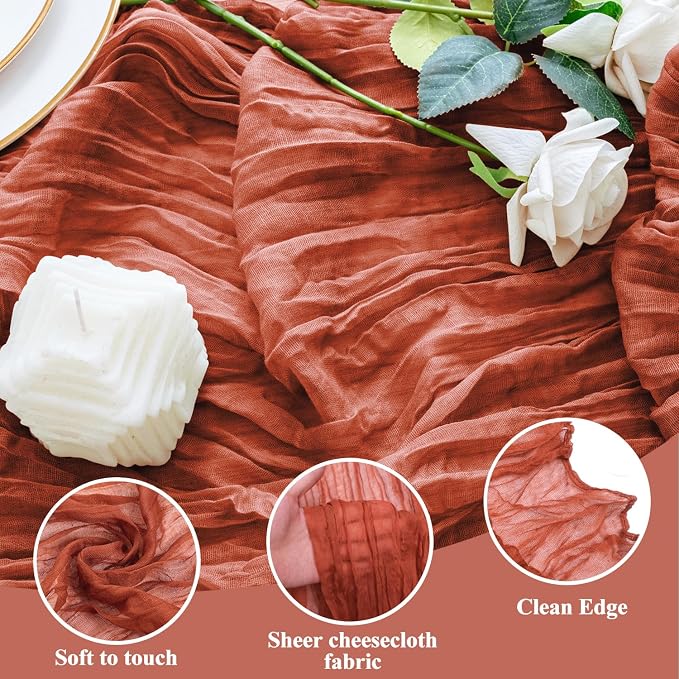 Cheesecloth Table Runner 10FT 6Pcs Terracotta Boho Gauze Sheer Runners | Cheese - Image 3