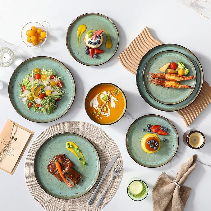 vancasso Plates and Bowls Sets, 18 Pieces Stoneware Dinnerware Sets - Image 2