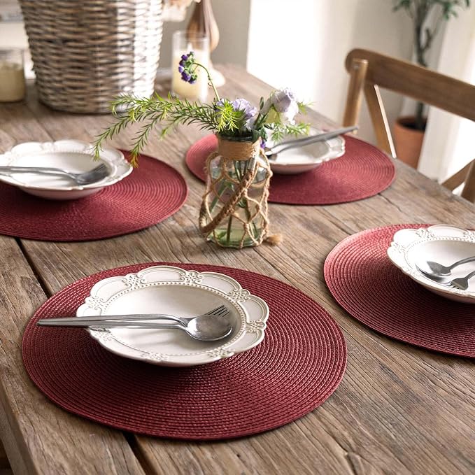 FunWheat Round Braided Placemats Set of 6 Table Mats - Image 6