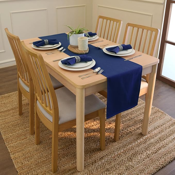 Encasa XO Table Runner, Cotton Canvas Dining Runner 13"x59" | Scotch Blue - Image 2