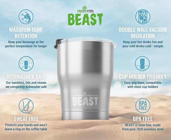 Beast 10 oz Tumbler Stainless Steel Vacuum Insulated Coffee Ice Cup Double Wall - Image 2