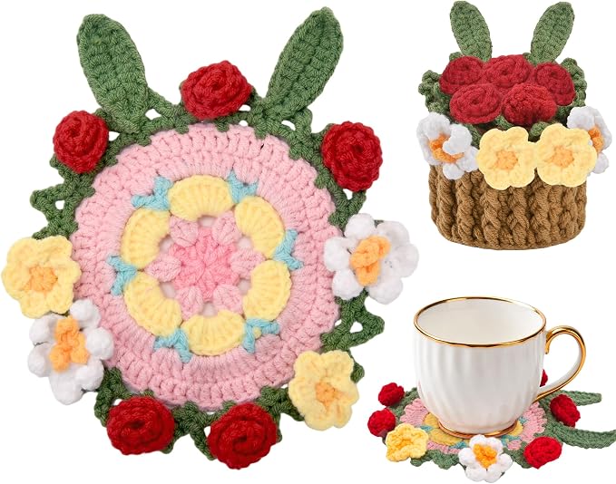 Crochet Flower Coasters, Handmade Bouquet Coasters by VaneOak