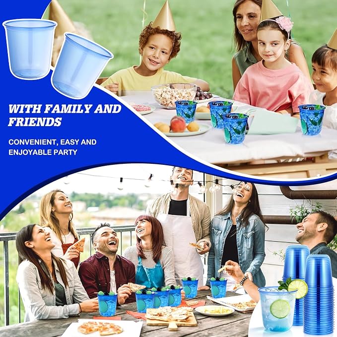 KesaPlan 100Pcs 12oz Blue Plastic Party Cups, Disposable Wine Cocktail Cups | - Image 5