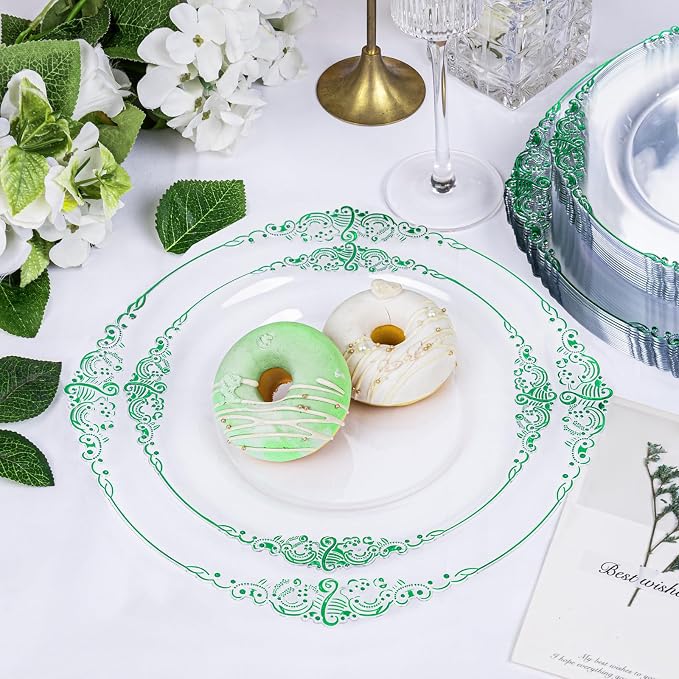 175 Pcs Clear Green Plates for Party | Green Party Plates Set for 25 Guests - Image 6