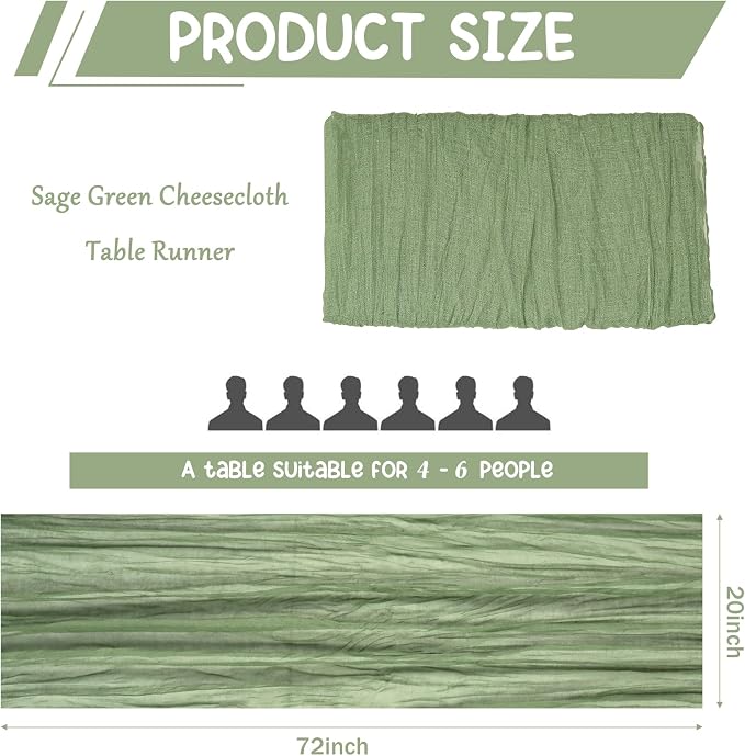 10 Pack Sage Green Cheesecloth Table Runner 6FT Boho Gauze Fabric Table Runner - Image 2