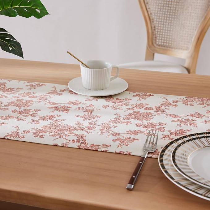 French Pastoral Farmhouse Table Runners, 13x108 Inch Red | 100% Organic Cotton - Image 5