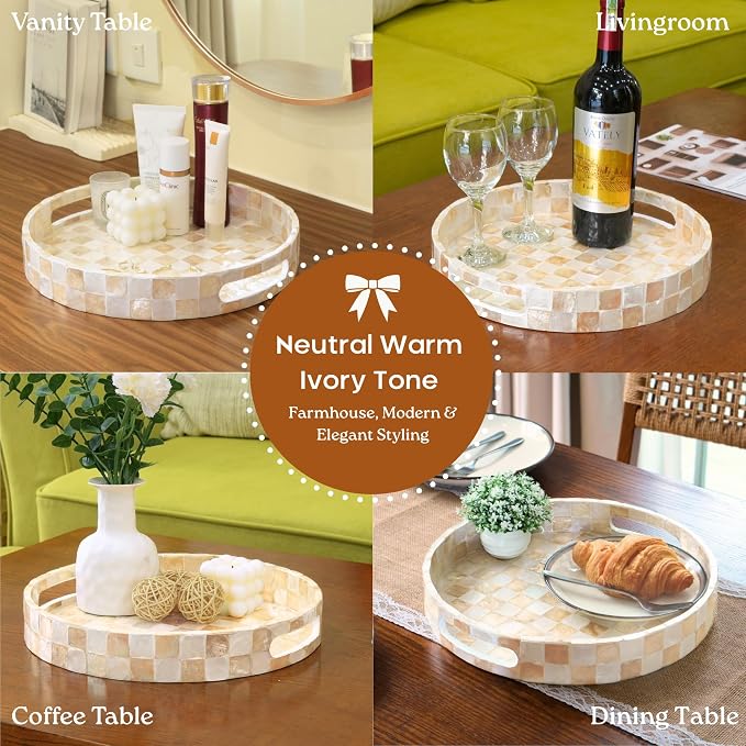 12.6" Decorative Capiz Shell Round Tray - Image 7
